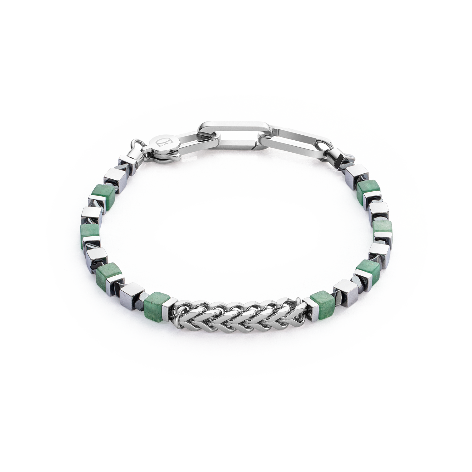 Bracelet Precious Cubes & Chain green-silver