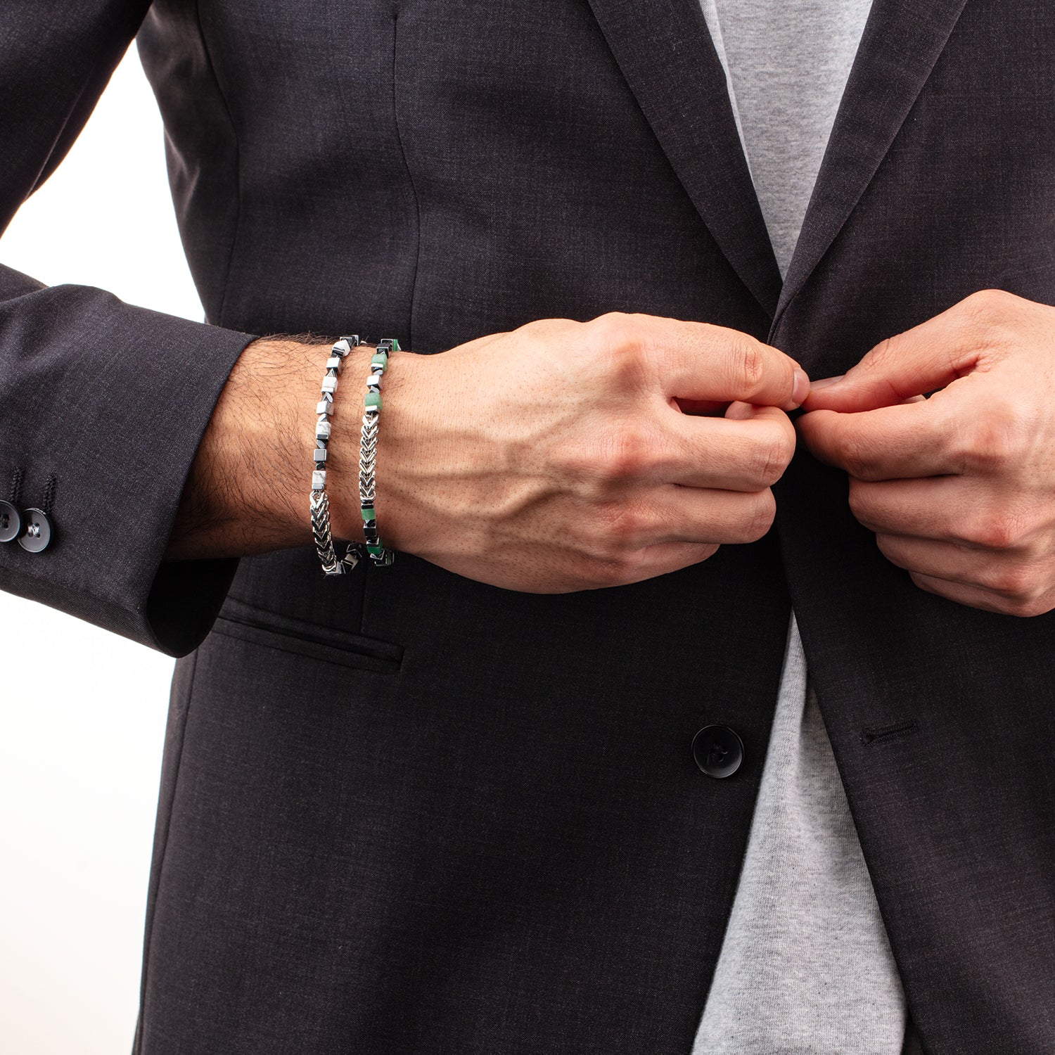 Bracelet Precious Cubes & Chain green-silver