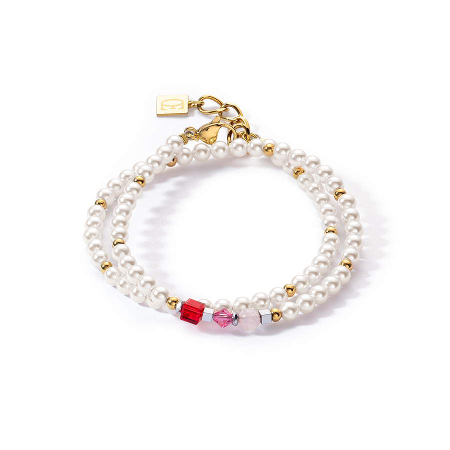 Princess Pearls bracelet Wrap Around gold red