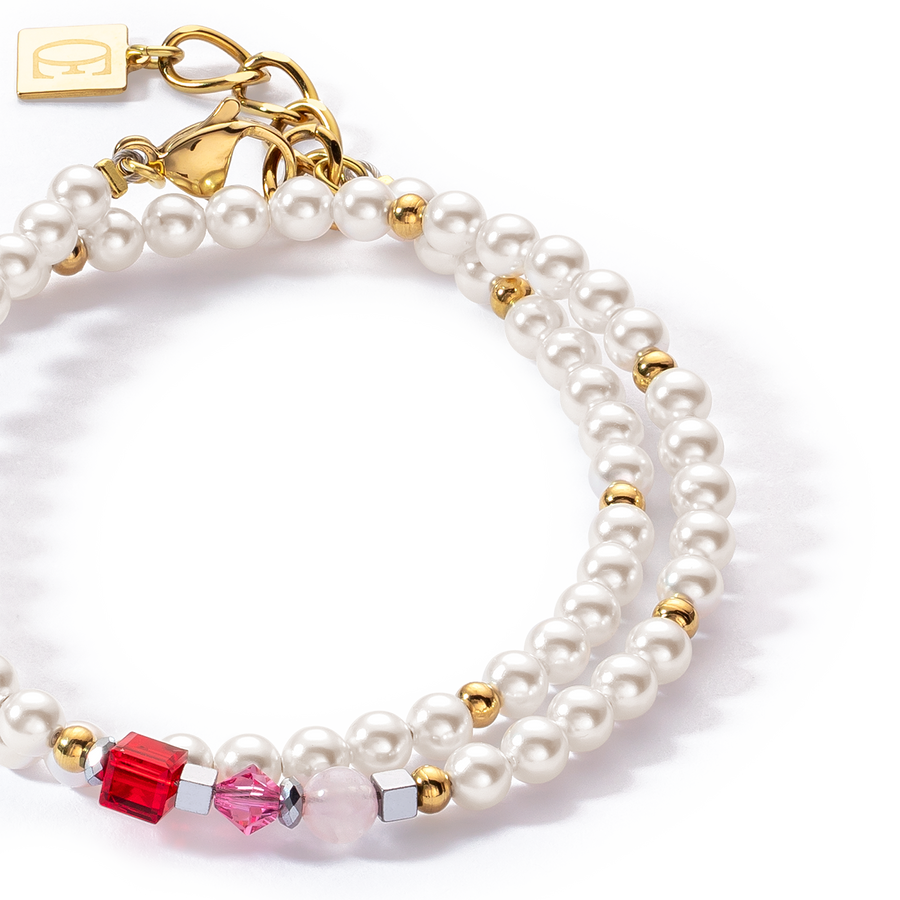 Princess Pearls bracelet Wrap Around gold red