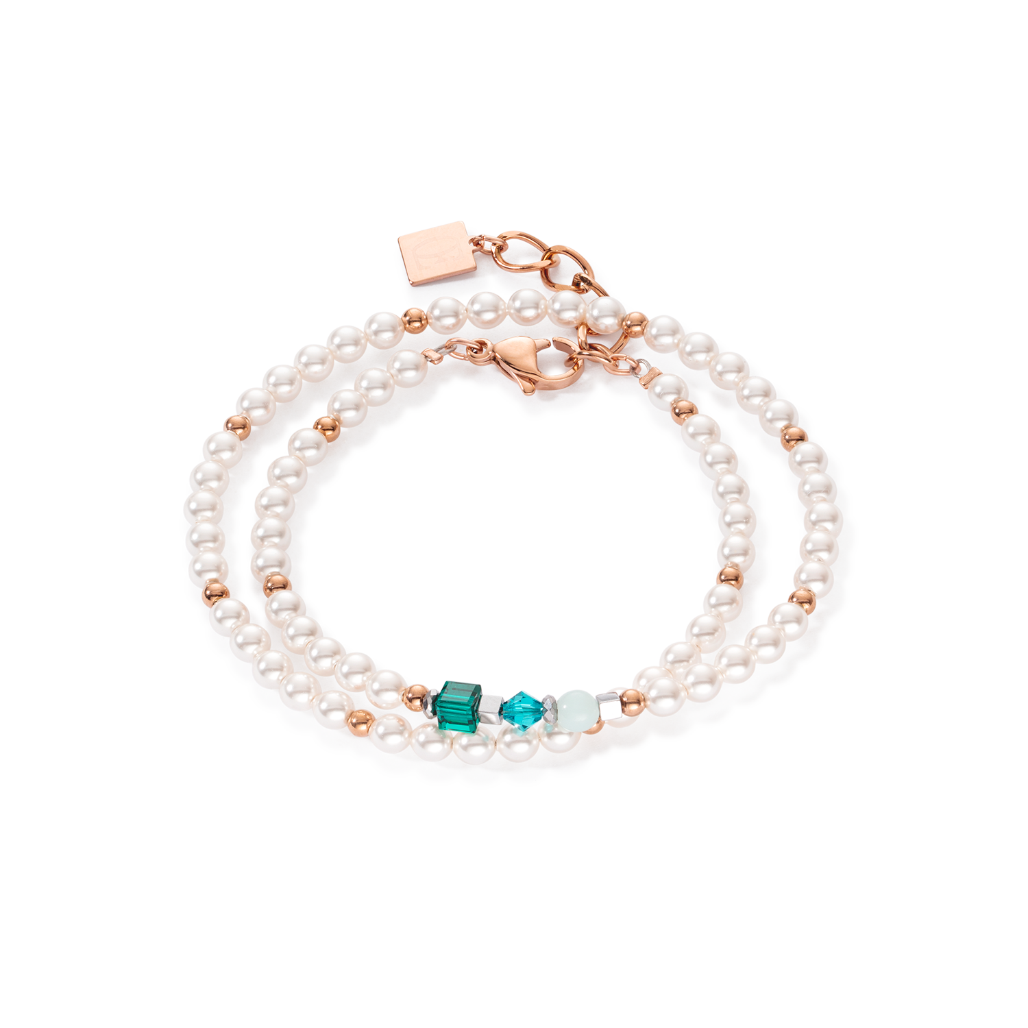 Princess Pearls bracelet Wrap Around rose gold green