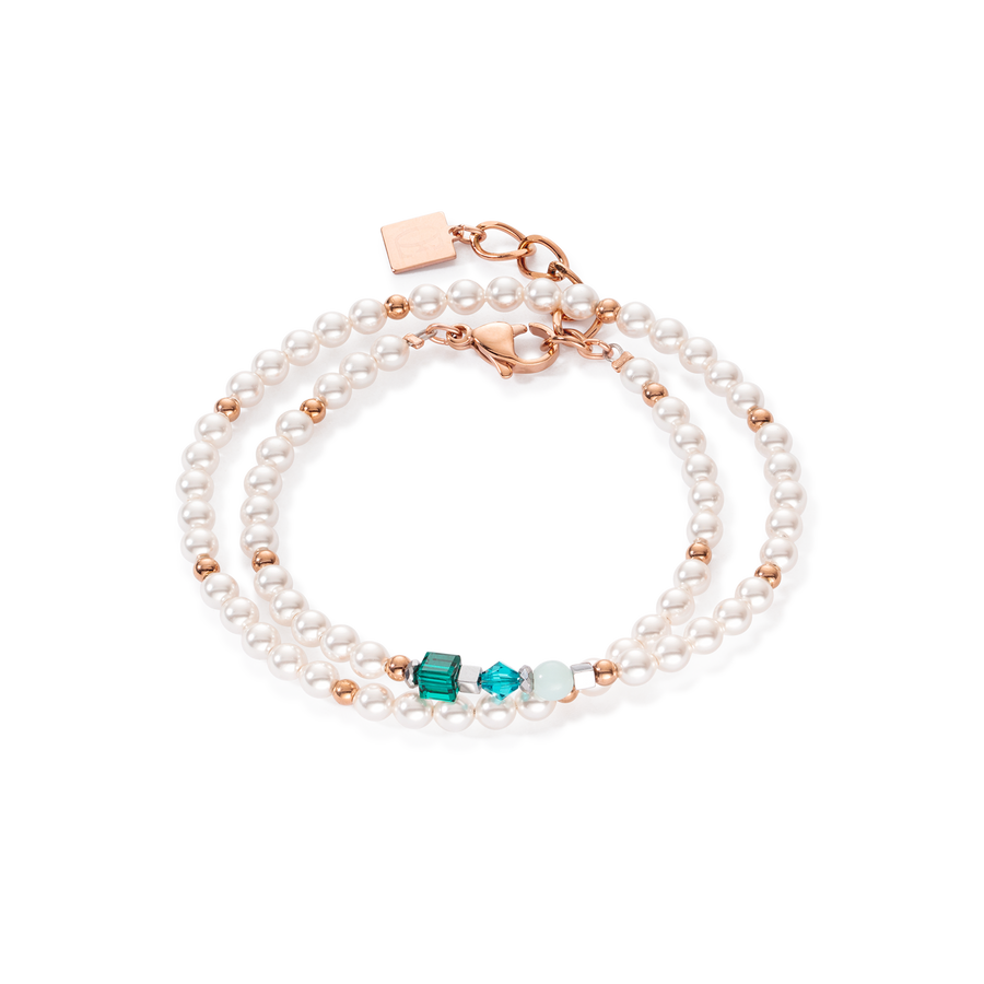 Princess Pearls bracelet Wrap Around rose gold green