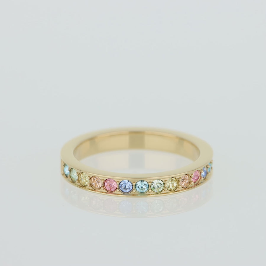 Ring stainless steel & crystals slim gold multicolour pastel