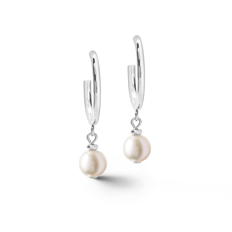 Earrings Creole freshwater pearls & chunky chain 4-in-1 white-silver