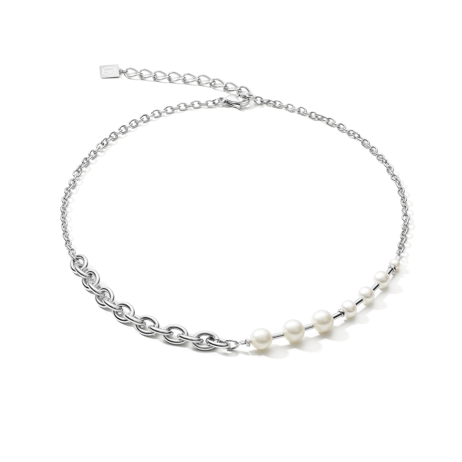 Necklace classic & modern Freshwater pearls & stainless steel chain white-silver