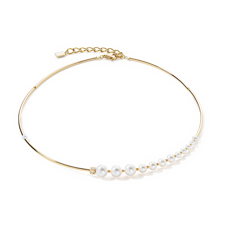 Necklace Asymmetry Freshwater Pearls & stainless steel white-gold