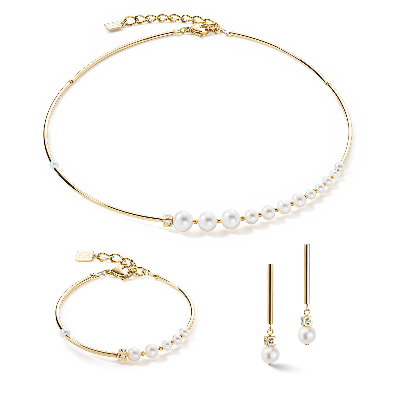 Necklace Asymmetry Freshwater Pearls & stainless steel white-gold