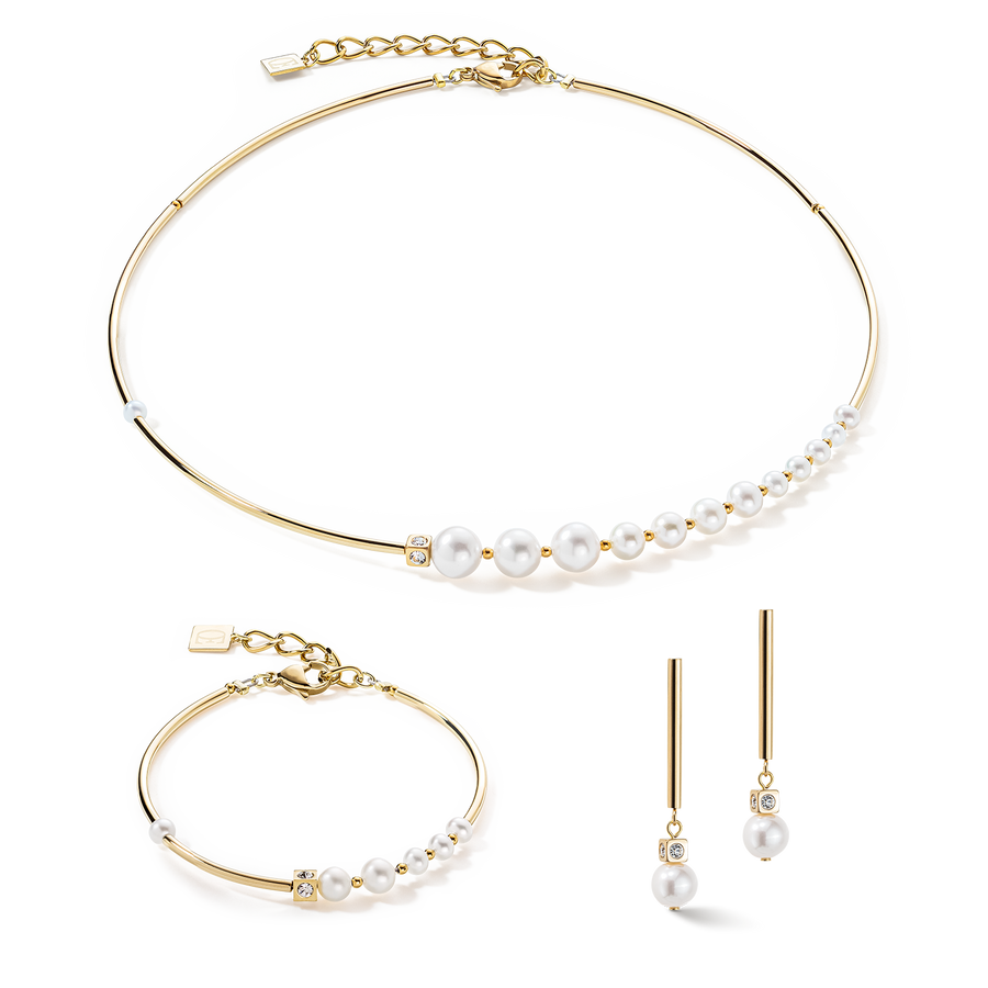 Necklace Asymmetry Freshwater Pearls & stainless steel white-gold