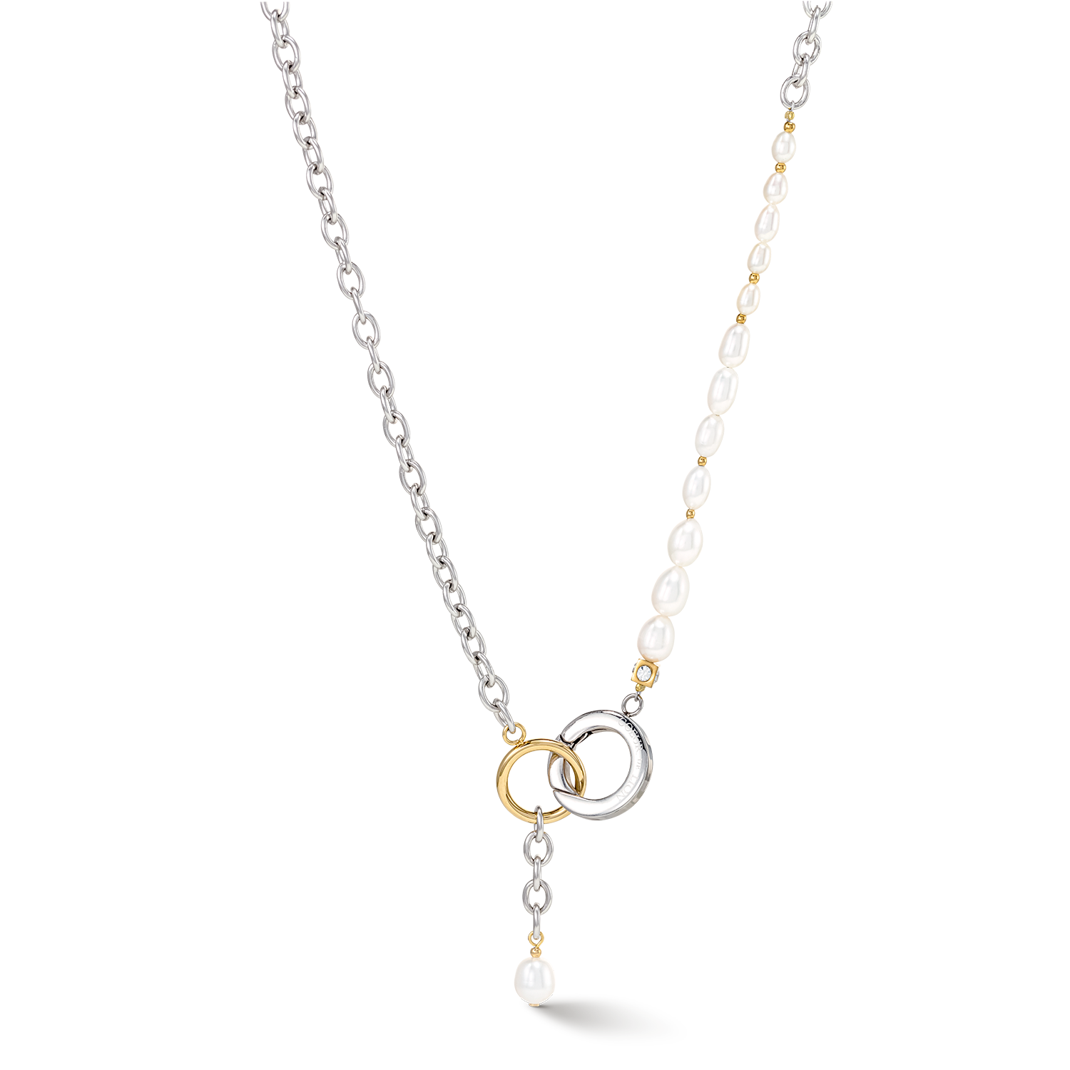 Necklace Y & oval Freshwater Pearls with O-ring bicolor