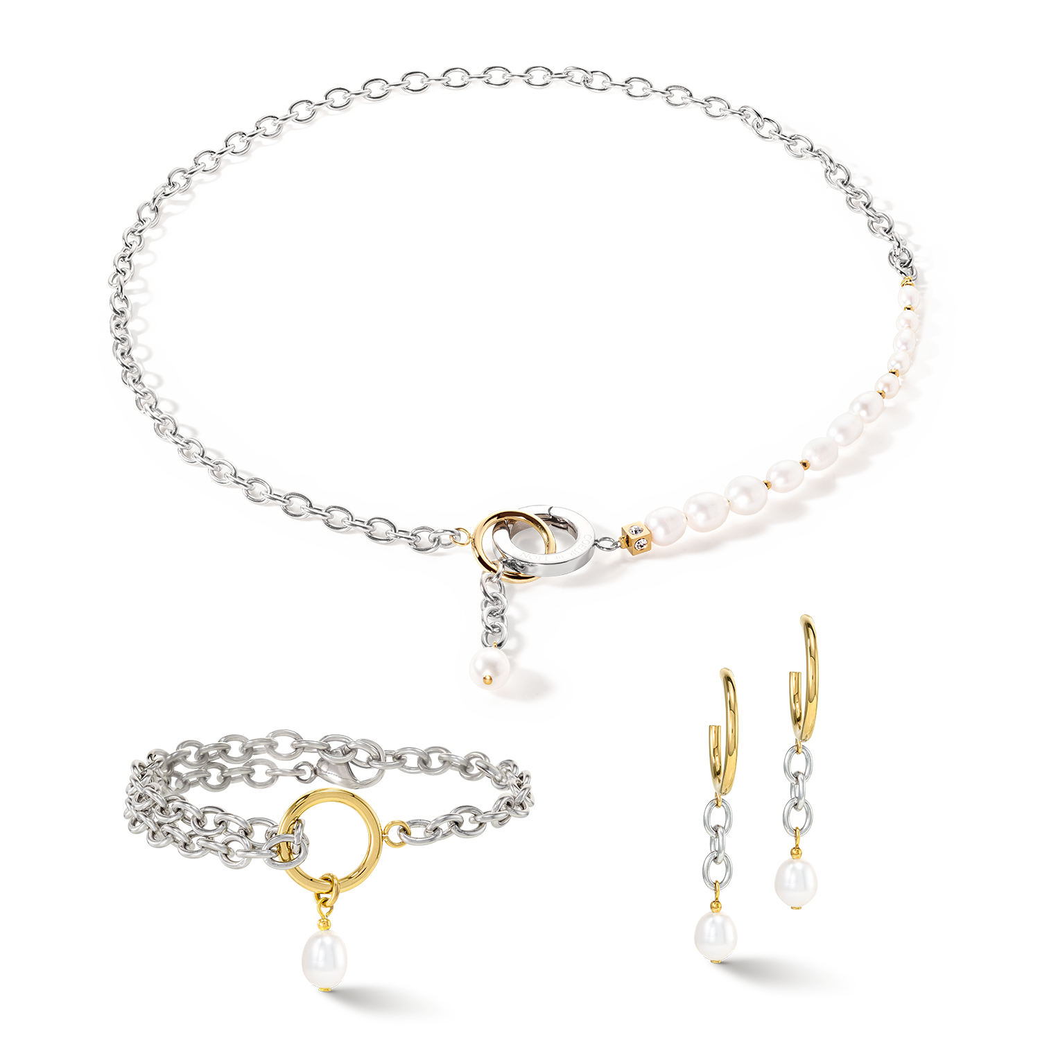 Necklace Y & oval Freshwater Pearls with O-ring bicolor