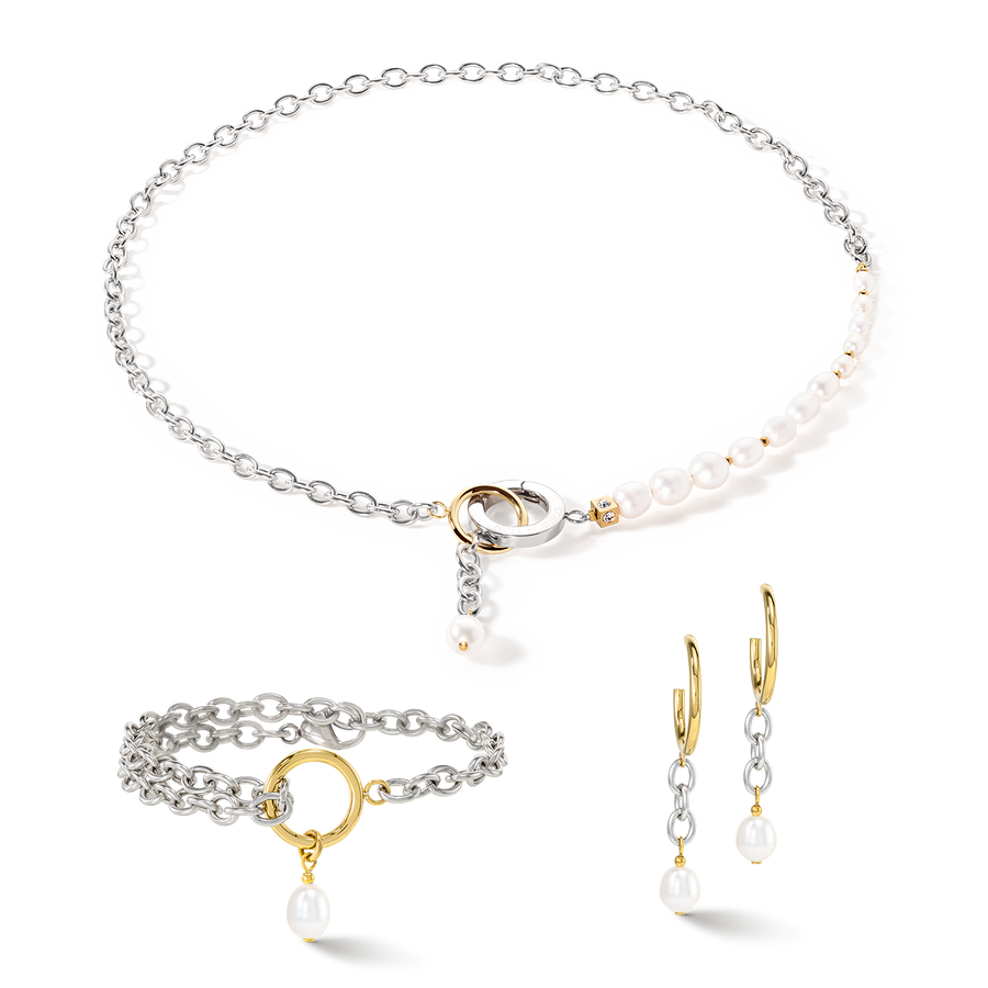 Necklace Y & oval Freshwater Pearls with O-ring bicolor