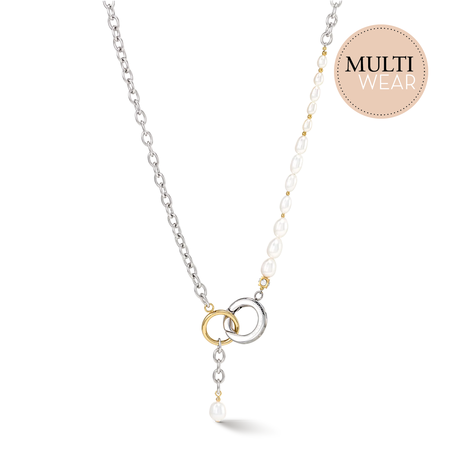 Necklace Y & oval Freshwater Pearls with O-ring bicolor