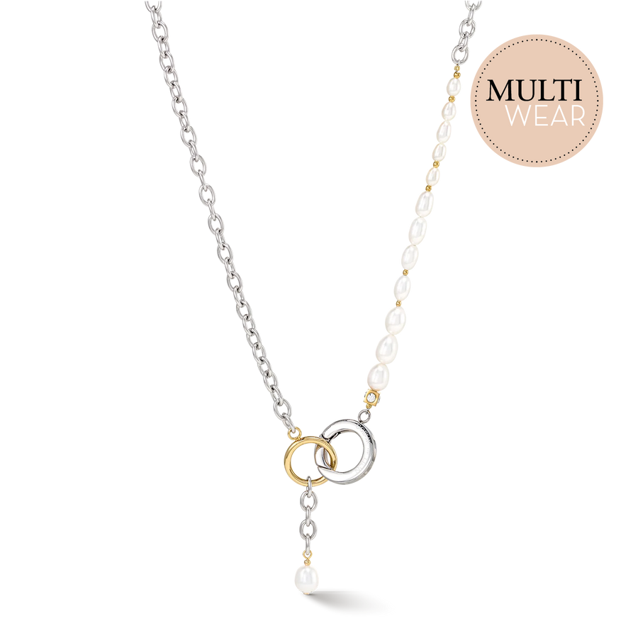 Necklace Y & oval Freshwater Pearls with O-ring bicolor