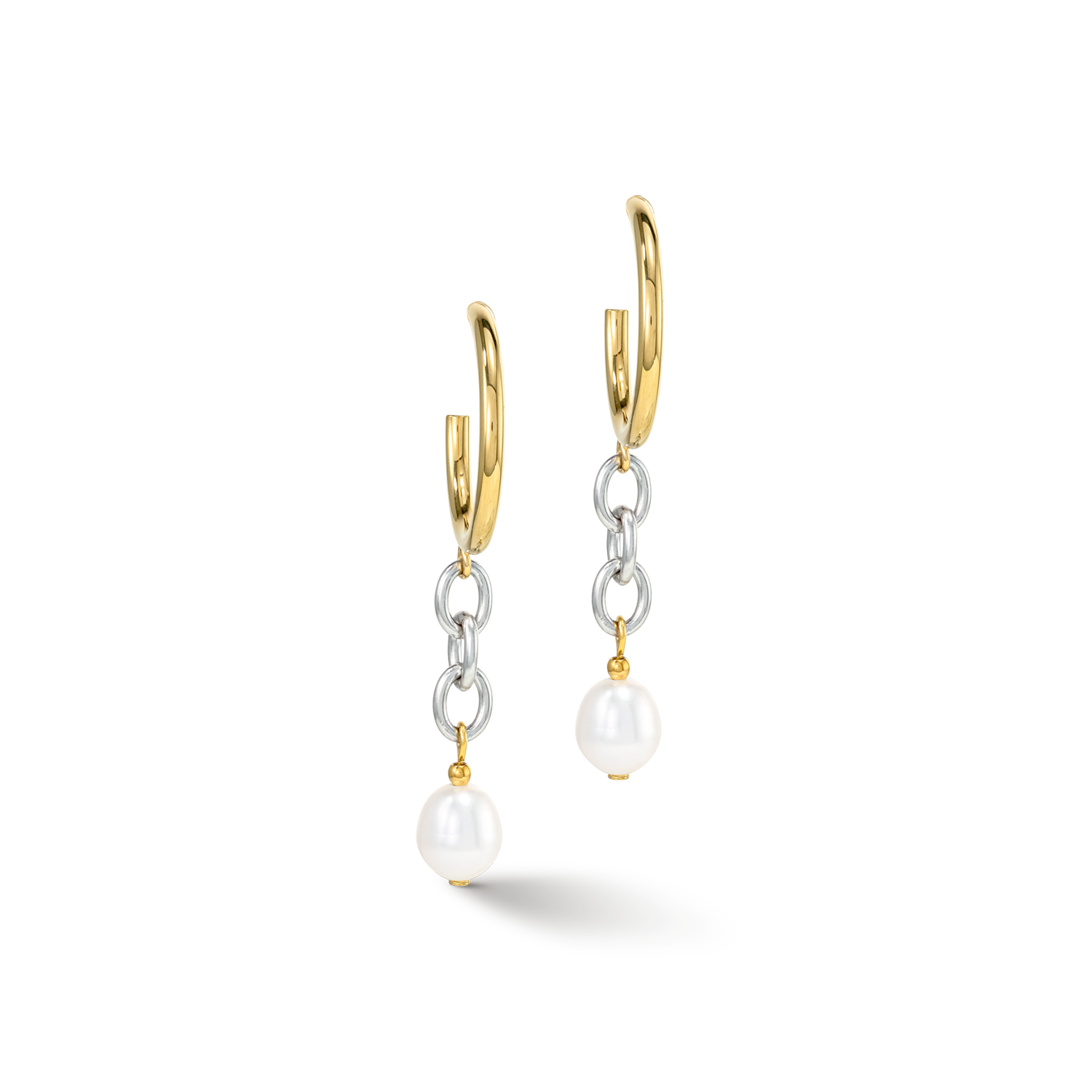 Earrings Y & oval Freshwater Pearls with O-ring bicolor