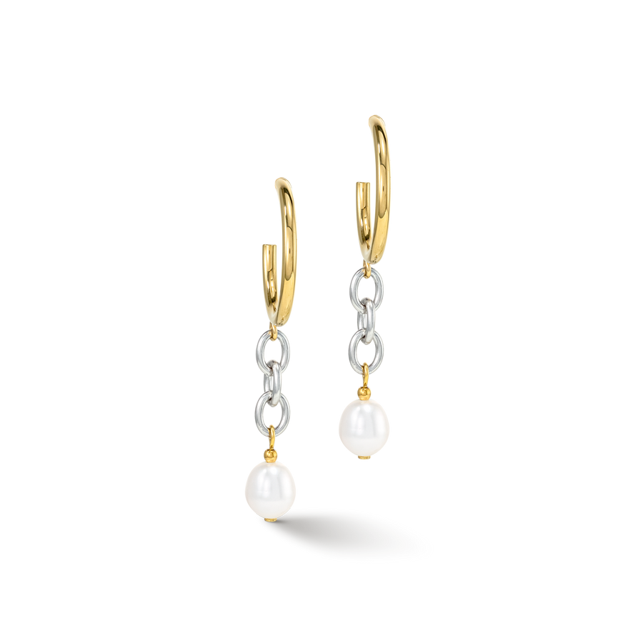 Earrings Y & oval Freshwater Pearls with O-ring bicolor