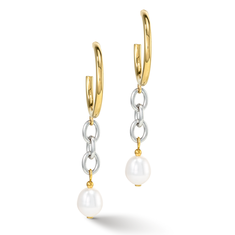 Earrings Y & oval Freshwater Pearls with O-ring bicolor