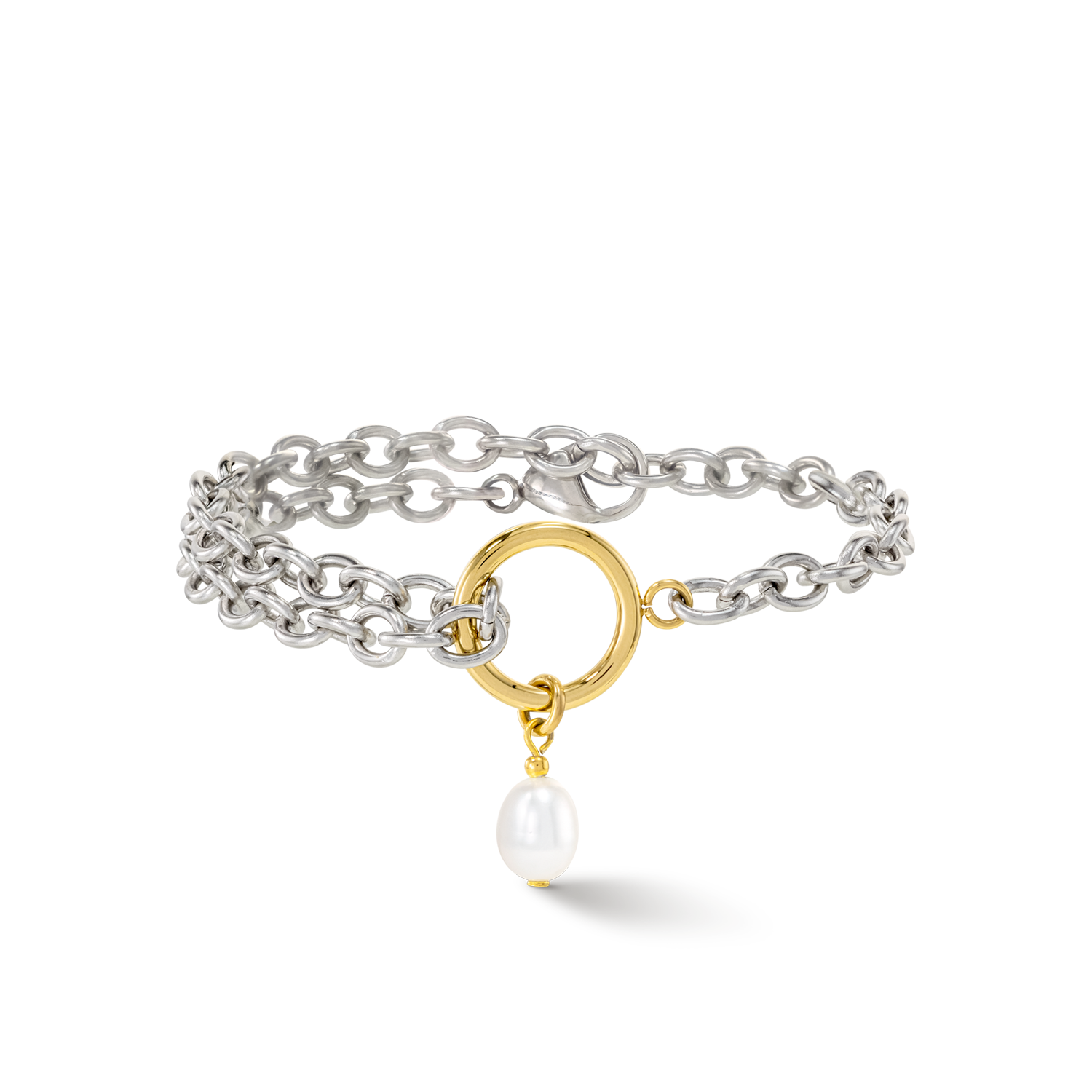 Bracelet Y & oval Freshwater Pearls with O-ring bicolor