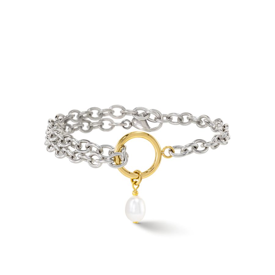 Bracelet Y & oval Freshwater Pearls with O-ring bicolor