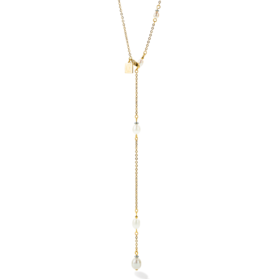 Necklace Y chain & oval Freshwater Pearls gold white