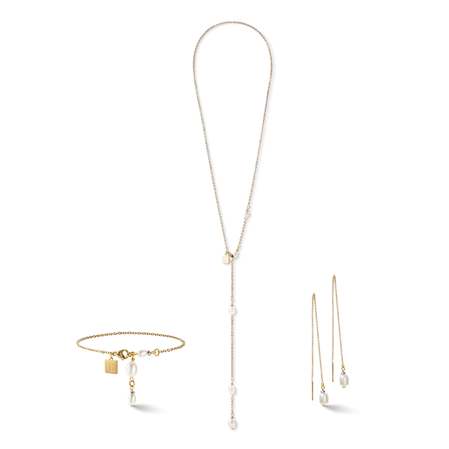 Bracelet Y chain & oval Freshwater Pearls gold white