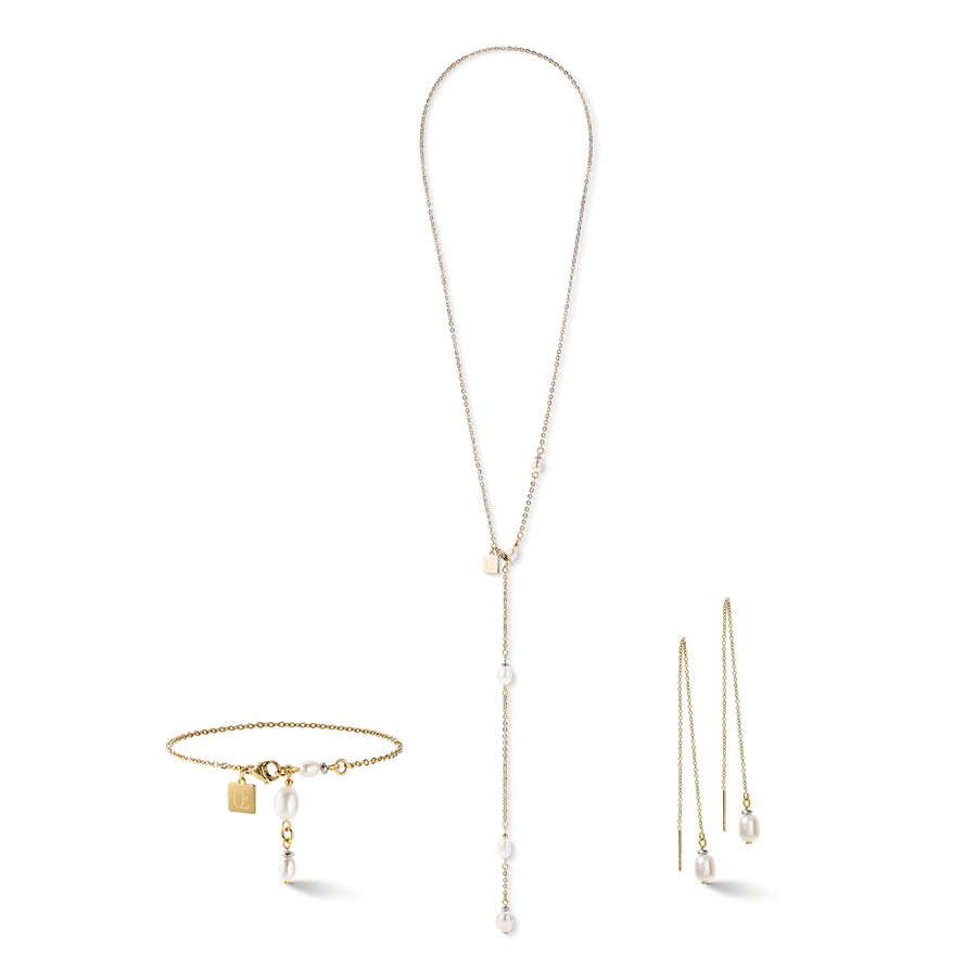 Bracelet Y chain & oval Freshwater Pearls gold white