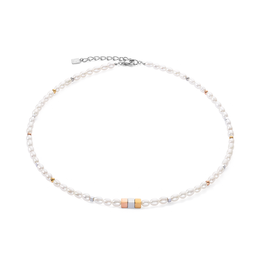 Necklace Cube Trilogy & oval Freshwater Pearls