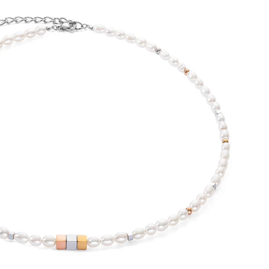 Necklace Cube Trilogy & oval Freshwater Pearls
