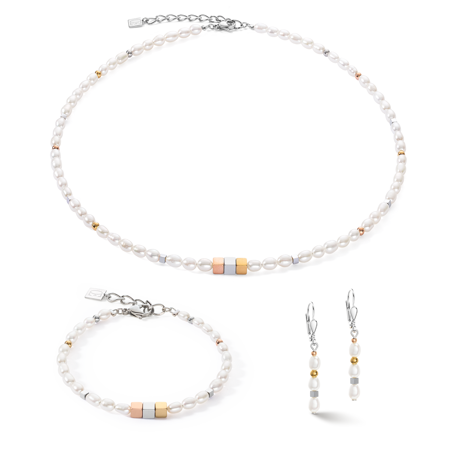 Bracelet Cube Trilogy & oval Freshwater Pearls