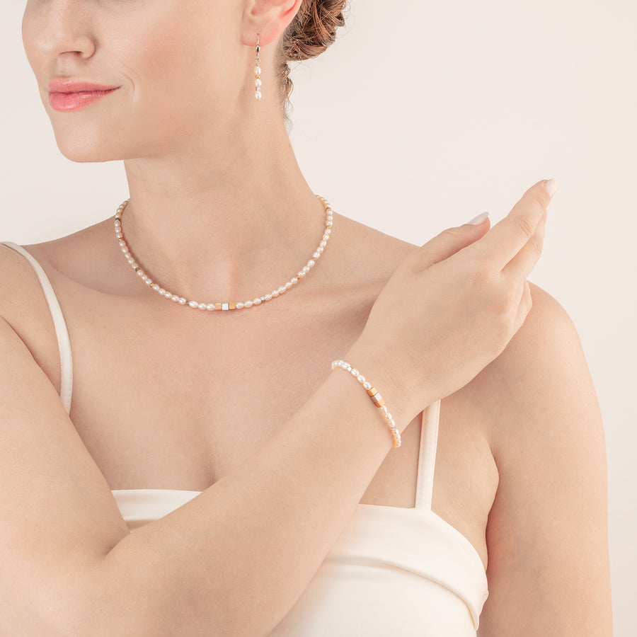 Bracelet Cube Trilogy & oval Freshwater Pearls