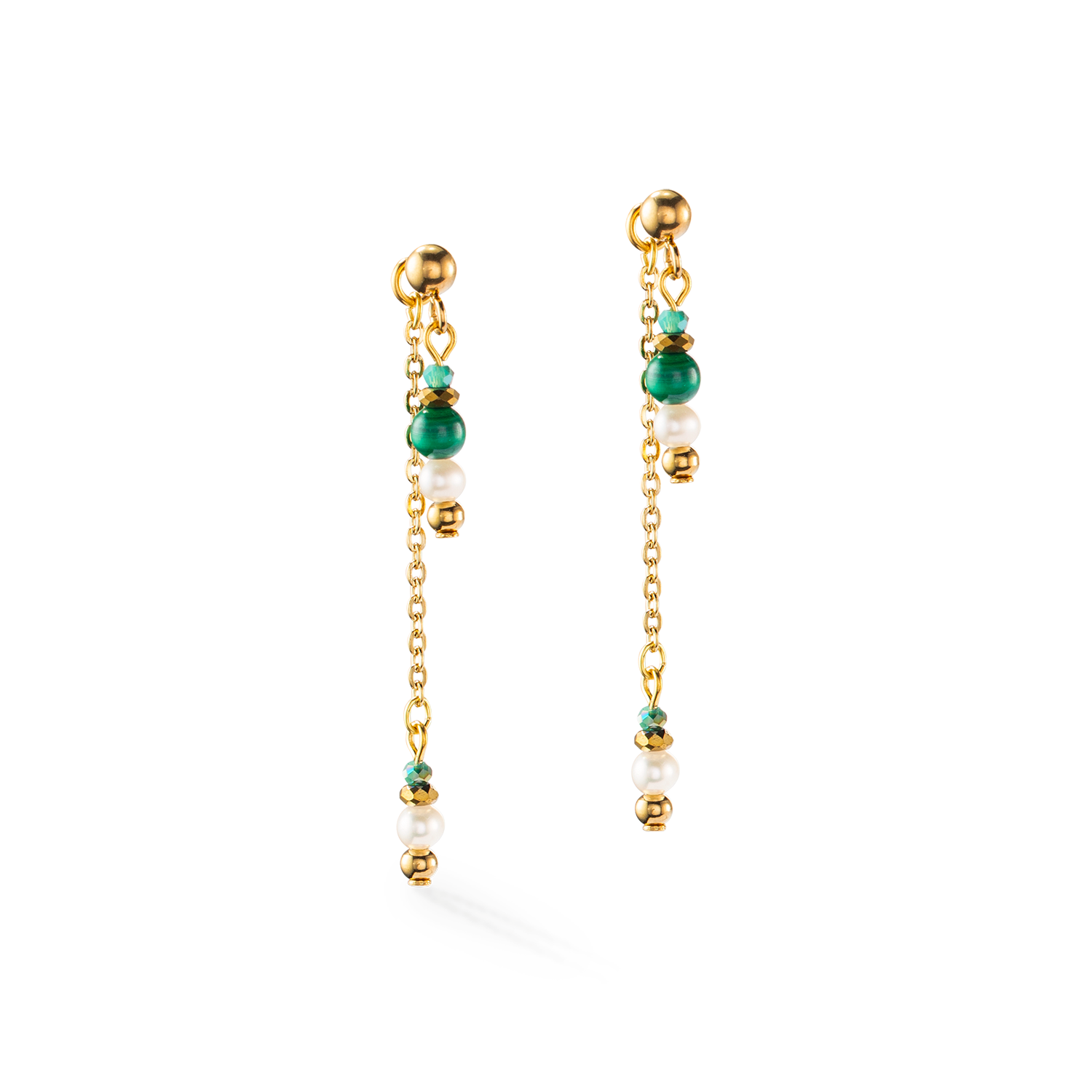 Harmony multiwear earrings freshwater pearls & malachite gold