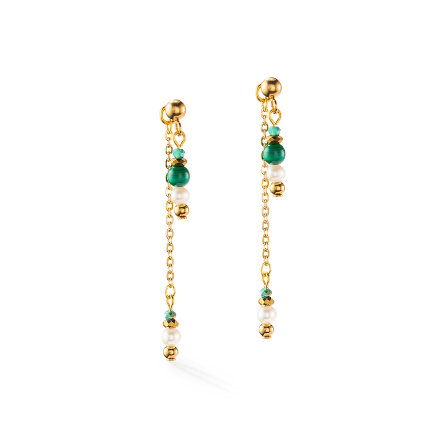 Harmony multiwear earrings freshwater pearls & malachite gold