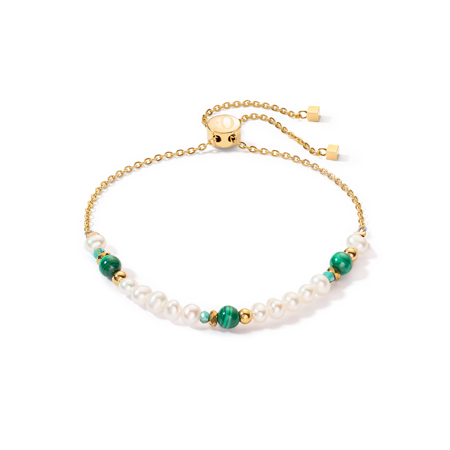 Harmony bracelet freshwater pearls & malachite gold