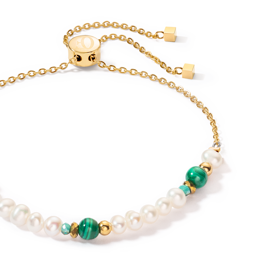 Harmony bracelet freshwater pearls & malachite gold