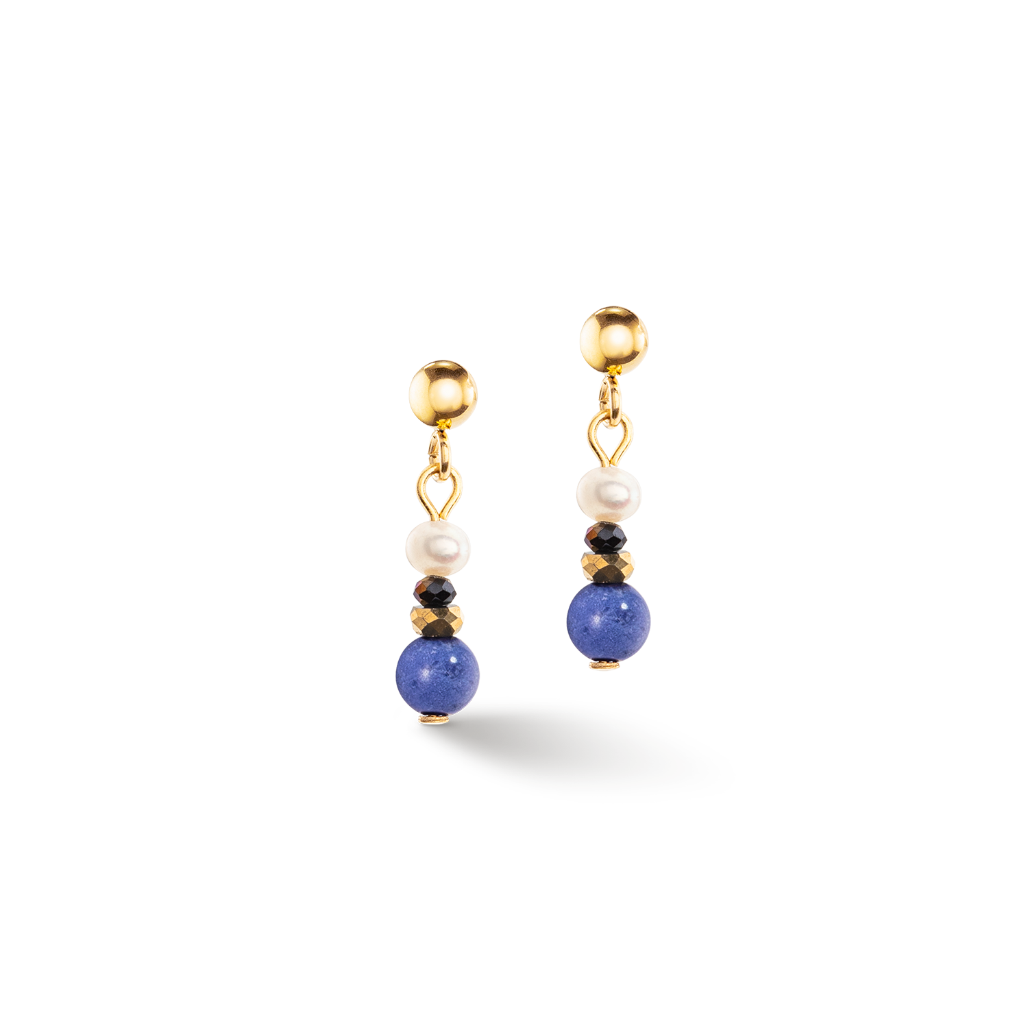 Earrings Flow Freshwater Pearls & Sodalite gold
