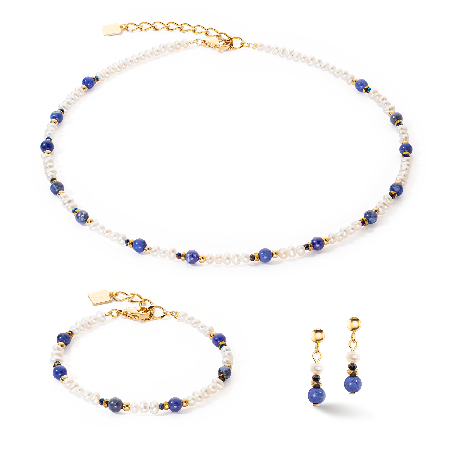 Earrings Flow Freshwater Pearls & Sodalite gold