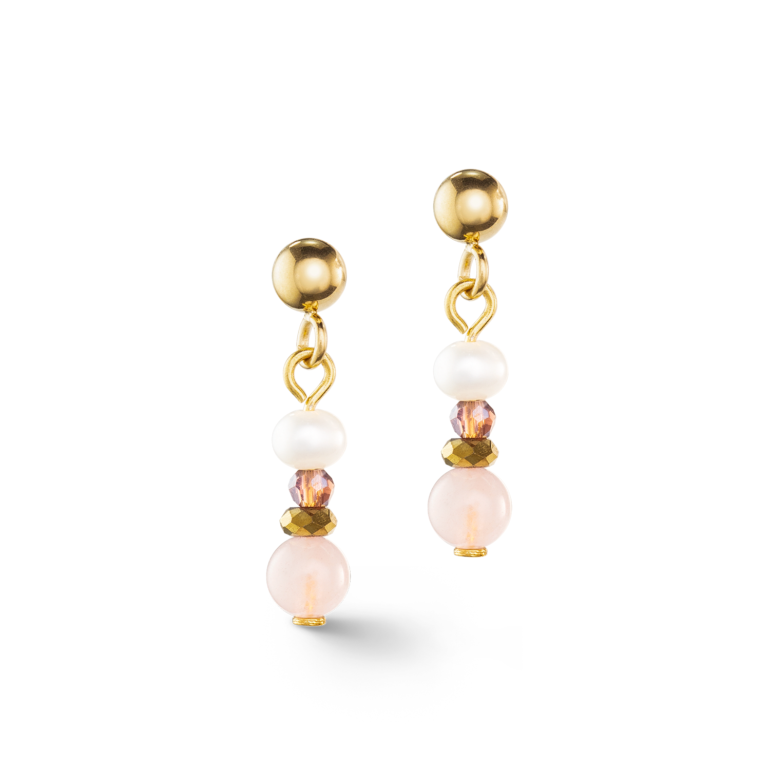 Earrings Romantic Freshwater Pearls & Rose Quartz gold