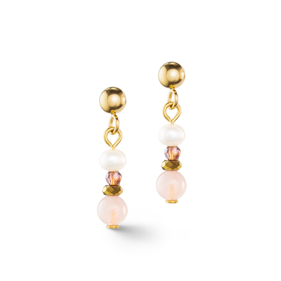 Earrings Romantic Freshwater Pearls & Rose Quartz gold