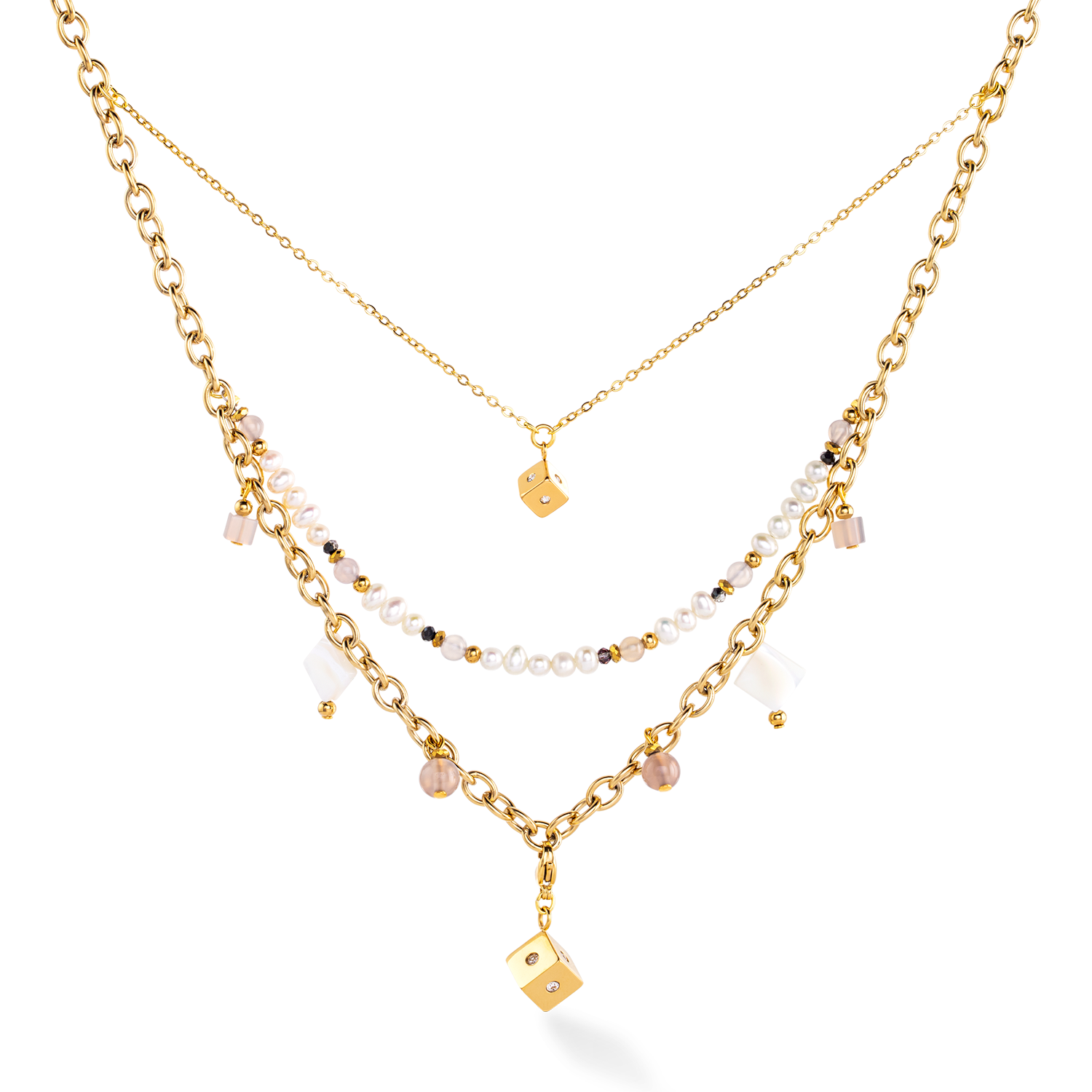 Boho necklace freshwater pearls gold & white