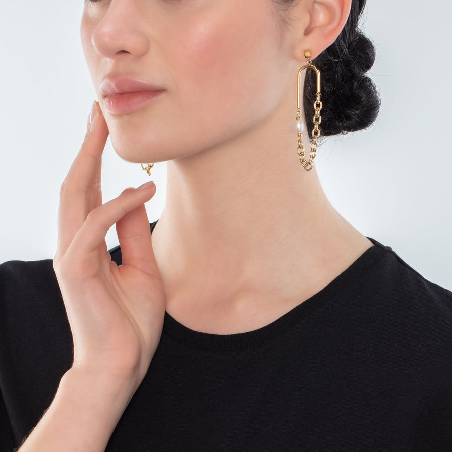 Boho earrings freshwater pearls gold & white