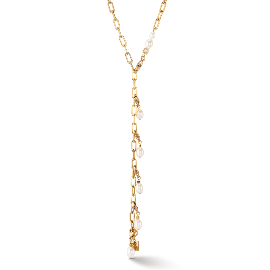 Modern chain necklace with freshwater pearl charms gold