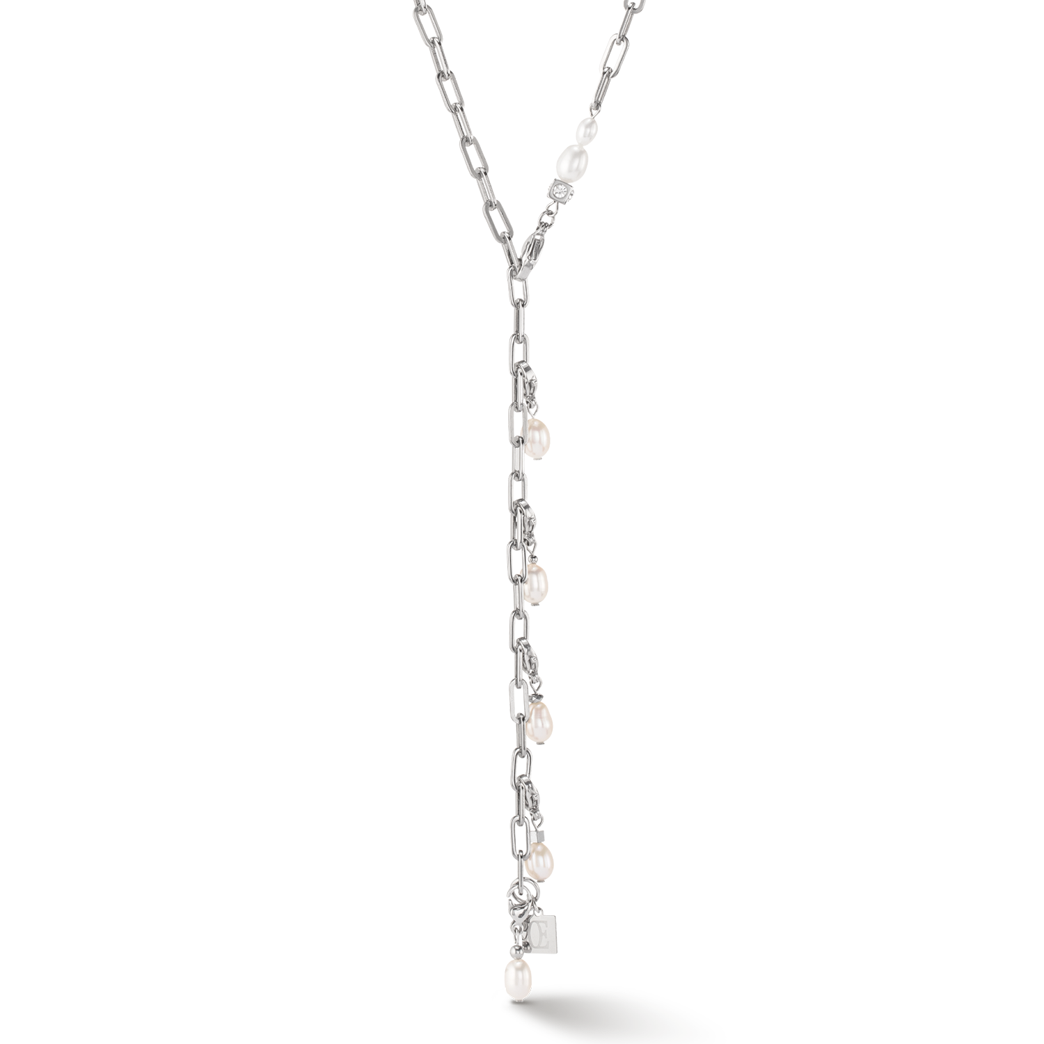 Modern chain necklace with freshwater pearl charms silver