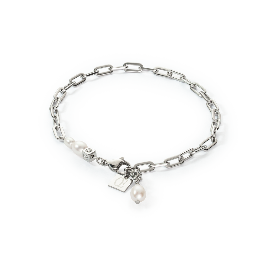 Modern chain bracelet with freshwater pearl charms silver