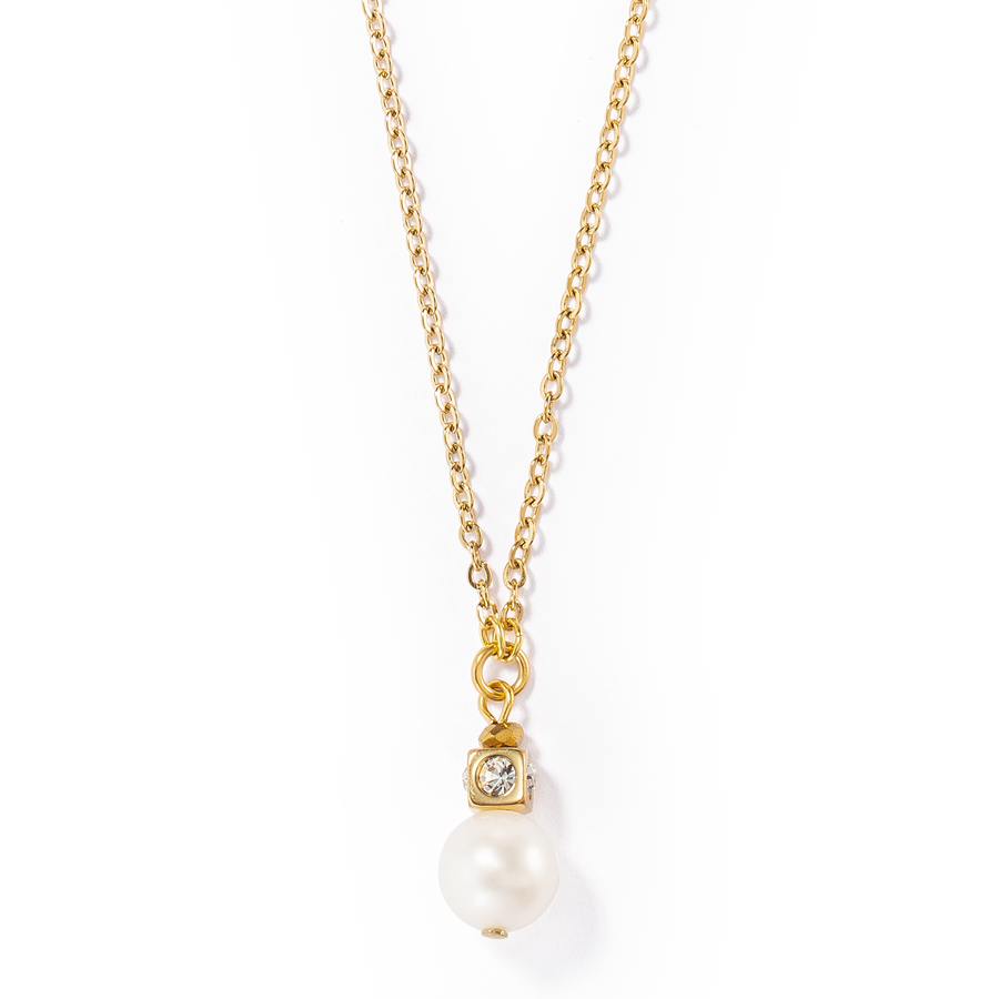 Solitaire freshwater pearl necklace gold