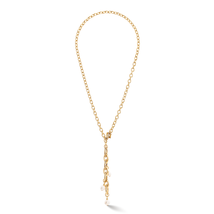 Necklace Y Navette Freshwater Pearls gold