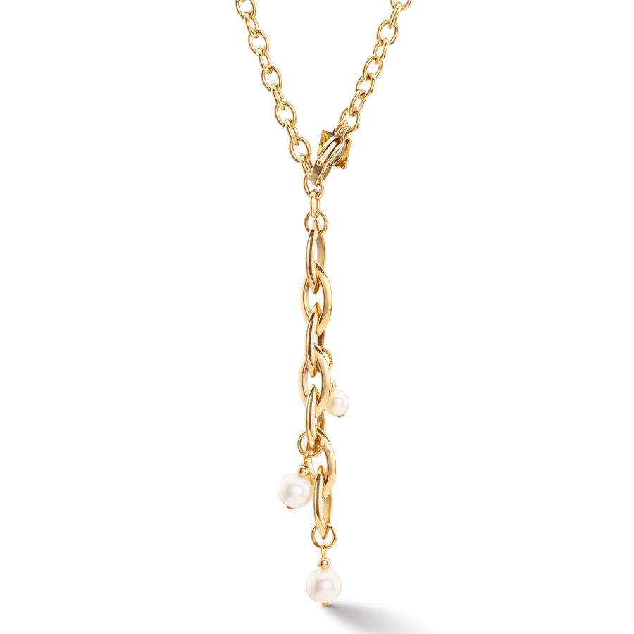 Necklace Y Navette Freshwater Pearls gold