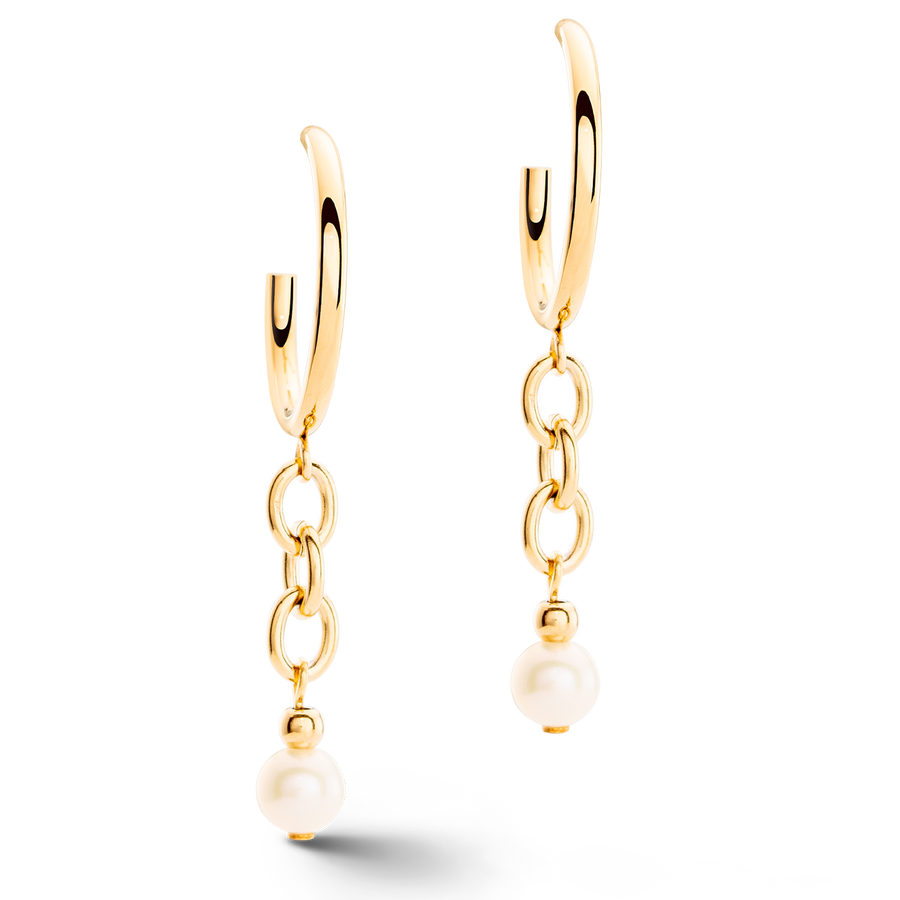 Earrings Creole Y Navette Freshwater Pearls gold