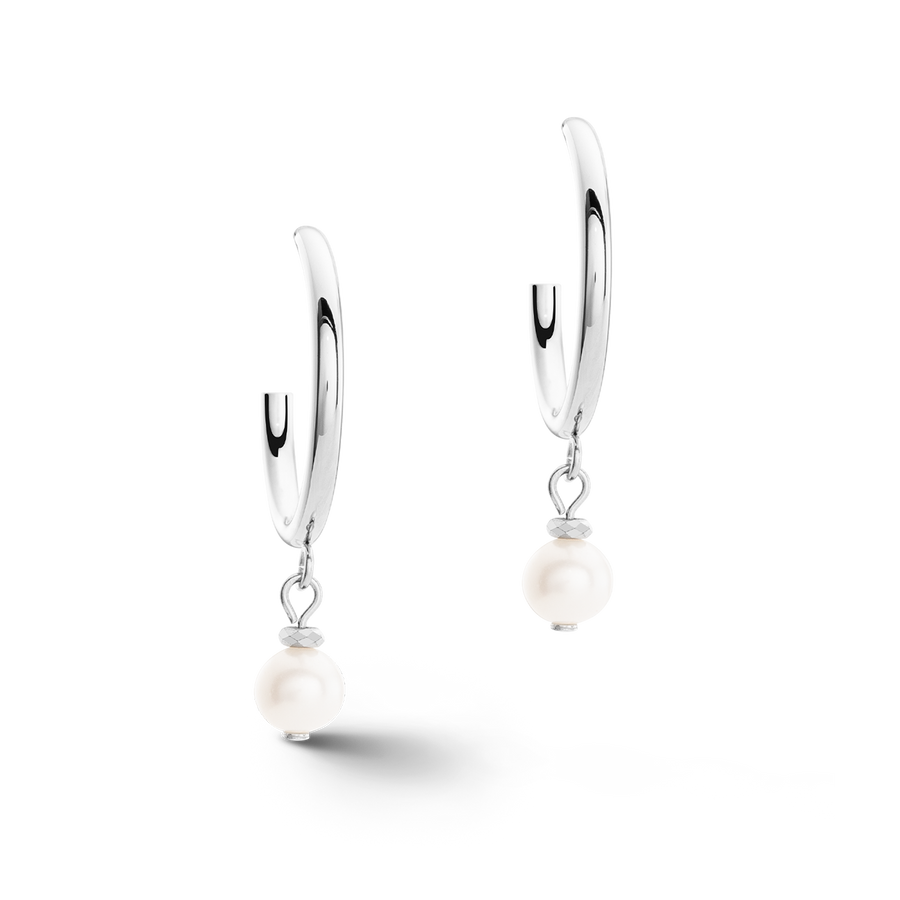 Earrings Creole Freshwater Pearls & chain Multiwear silver