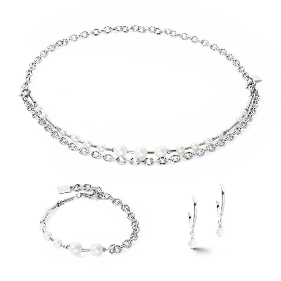 Earrings Creole Freshwater Pearls & chain Multiwear silver