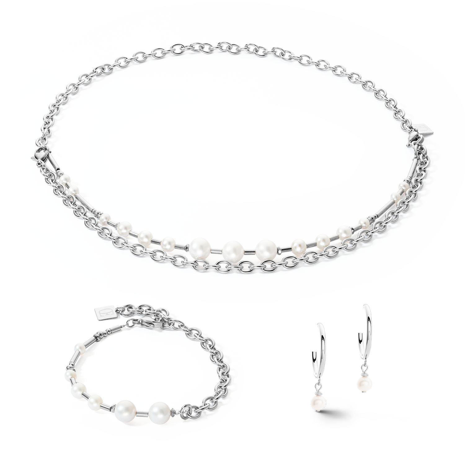 Bracelet Freshwater Pearls & chain Multiwear silver