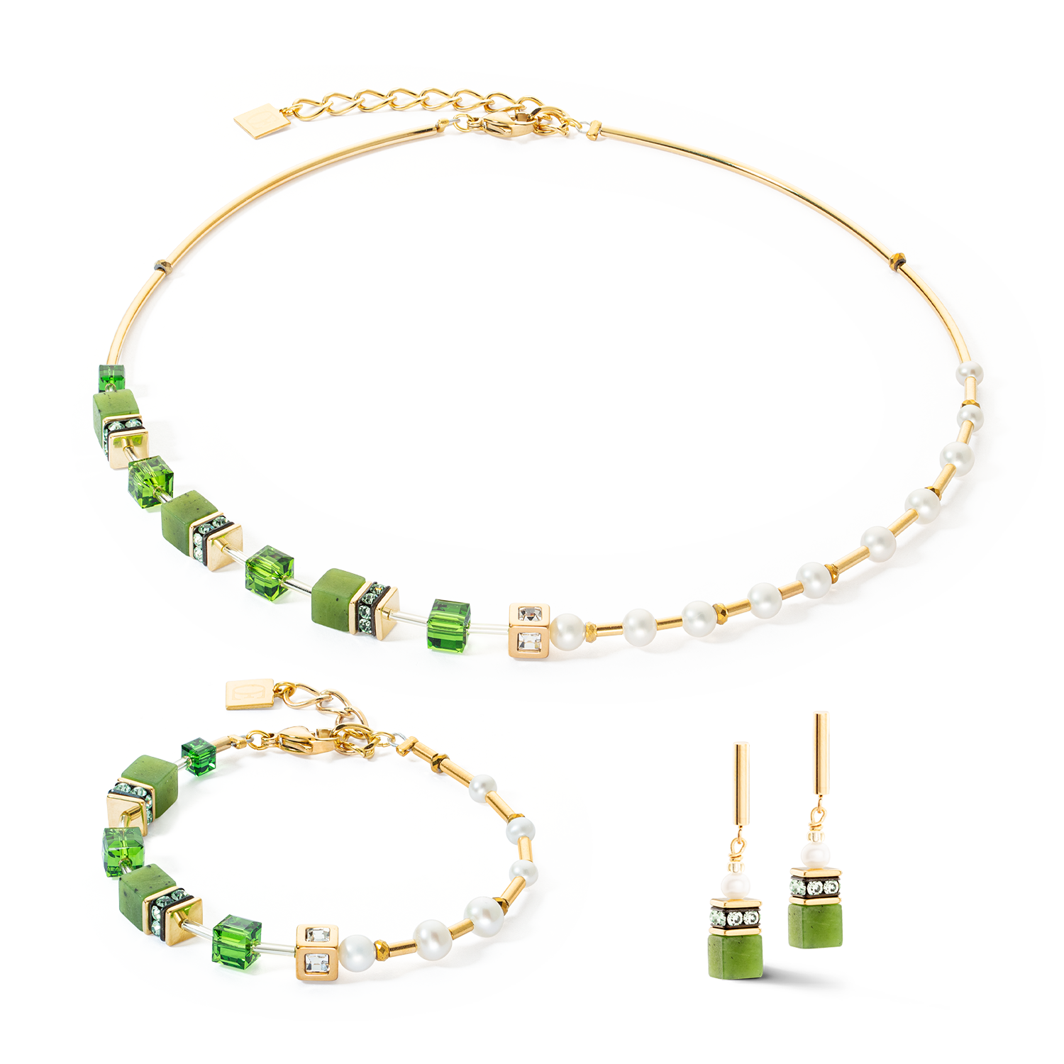 Necklace GeoCUBE® Fusion Precious Pearl Mix gold-green